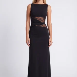 Women’s Lace Waist Maxi Dress Sleek Body Contour Fit